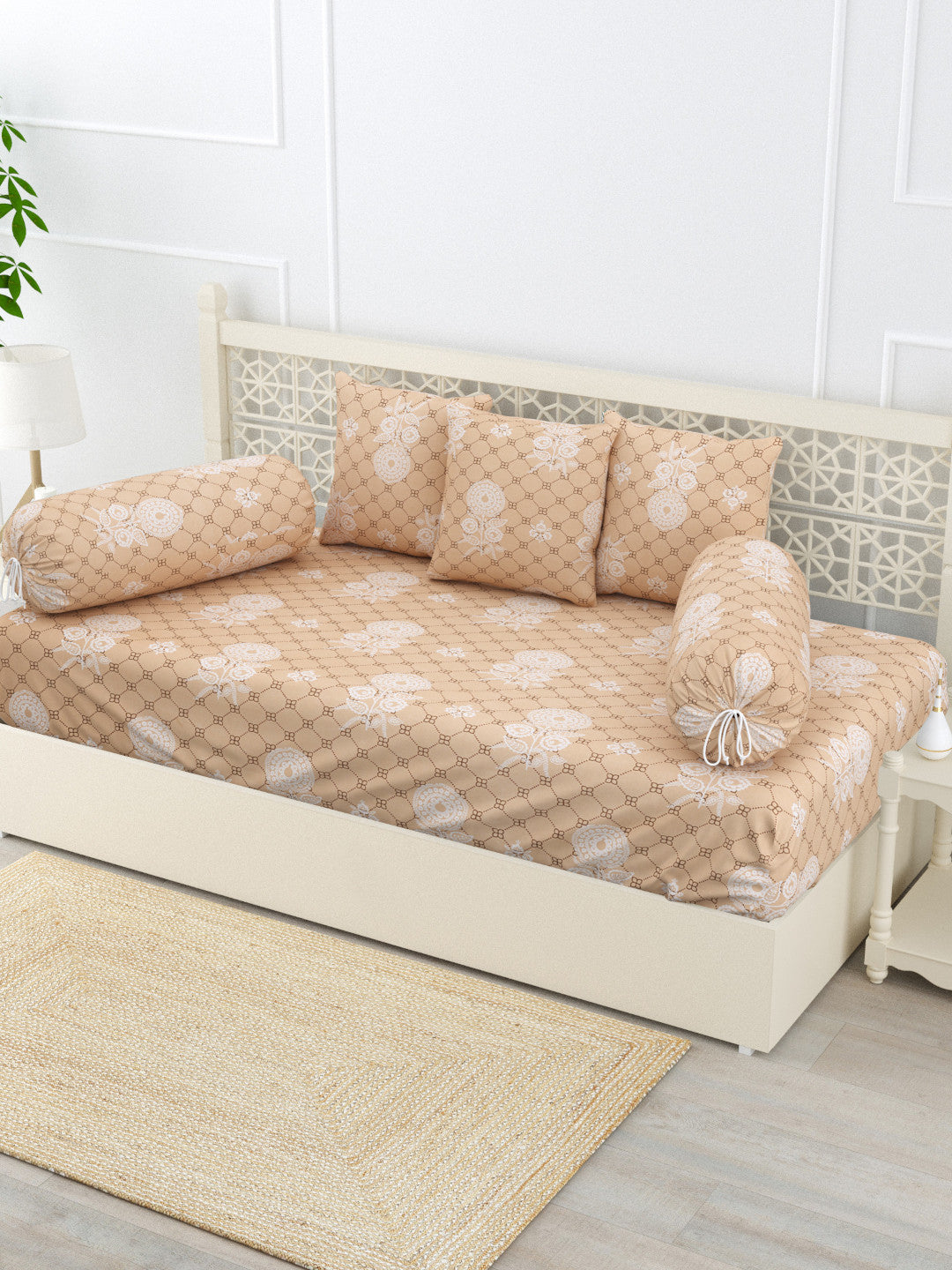 Kausha 6 Piece Cotton Diwan Set - Brown