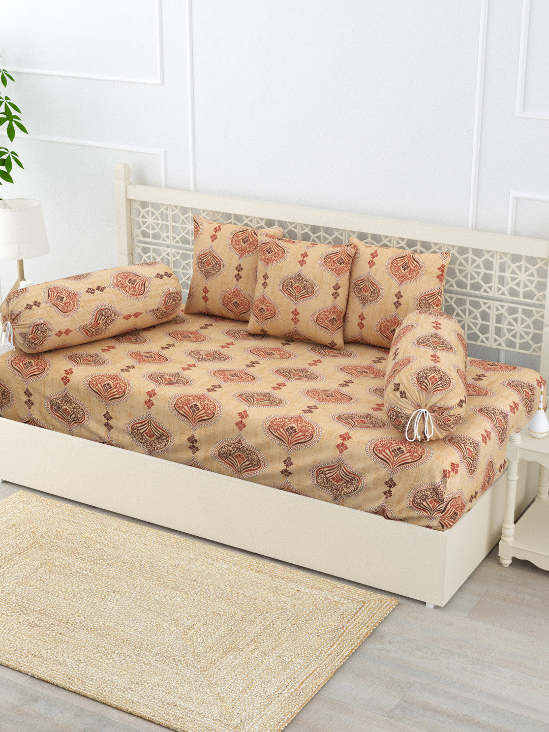 Rangori 6 Piece Cotton Diwan Set - Beige