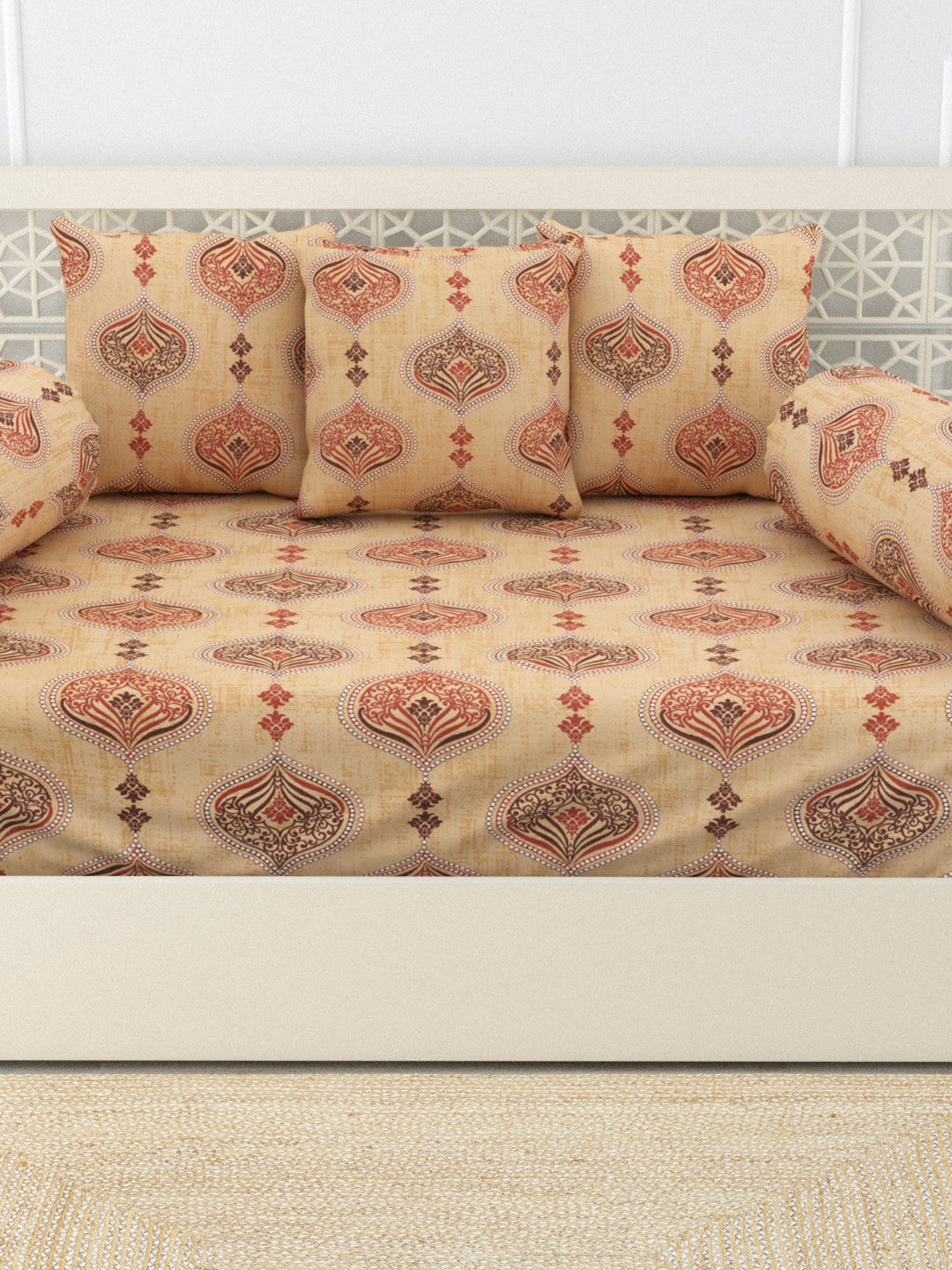Rangori 6 Piece Cotton Diwan Set - Beige