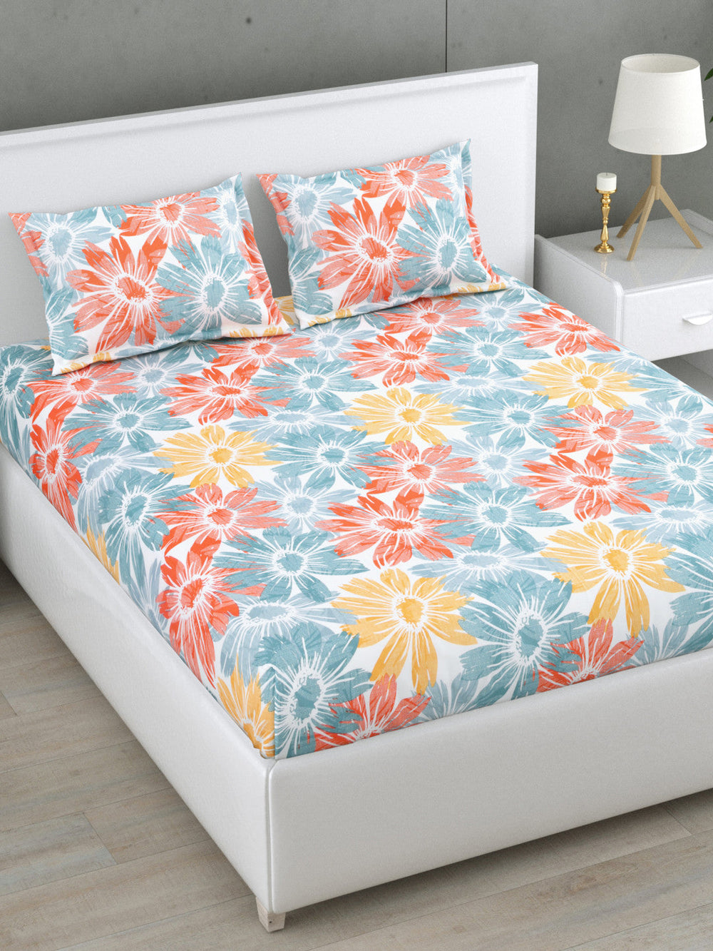 Sunrise Bloom 144 TC Cotton Bedsheet Set (A)