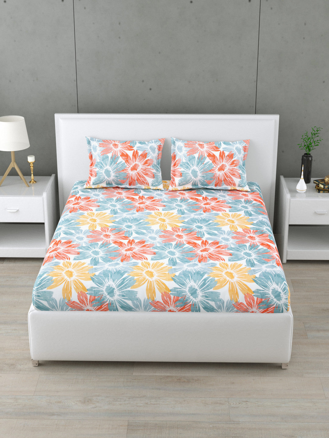 Sunrise Bloom 144 TC Cotton Bedsheet Set