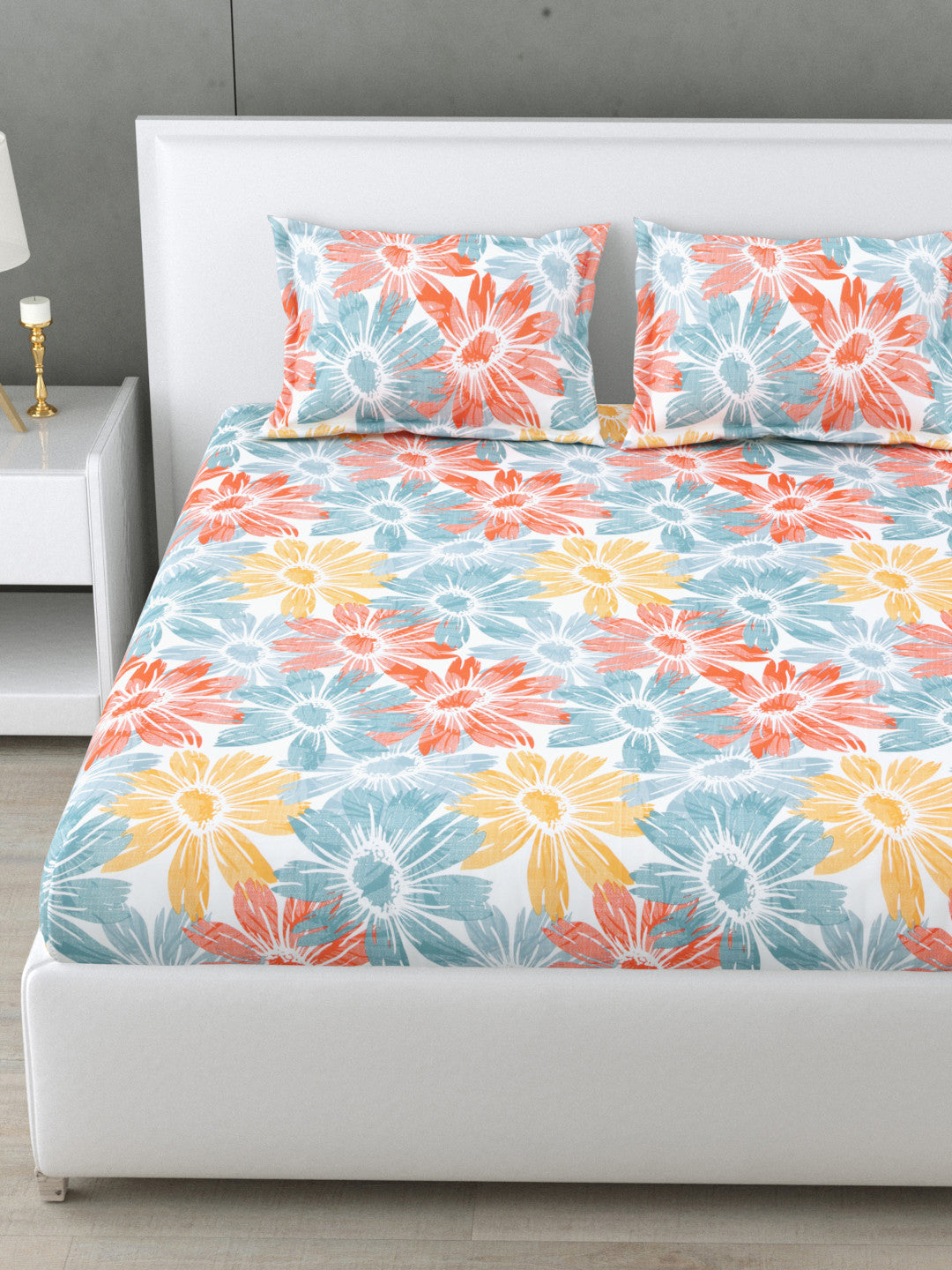 Sunrise Bloom 144 TC Cotton Bedsheet Set (A)