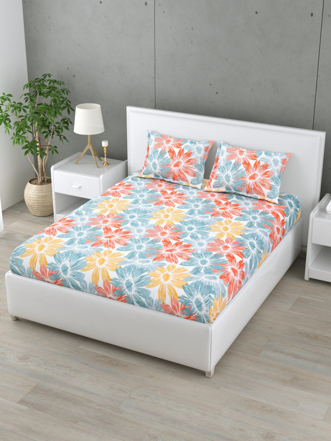 Sunrise Bloom 144 TC Cotton Bedsheet Set (A)