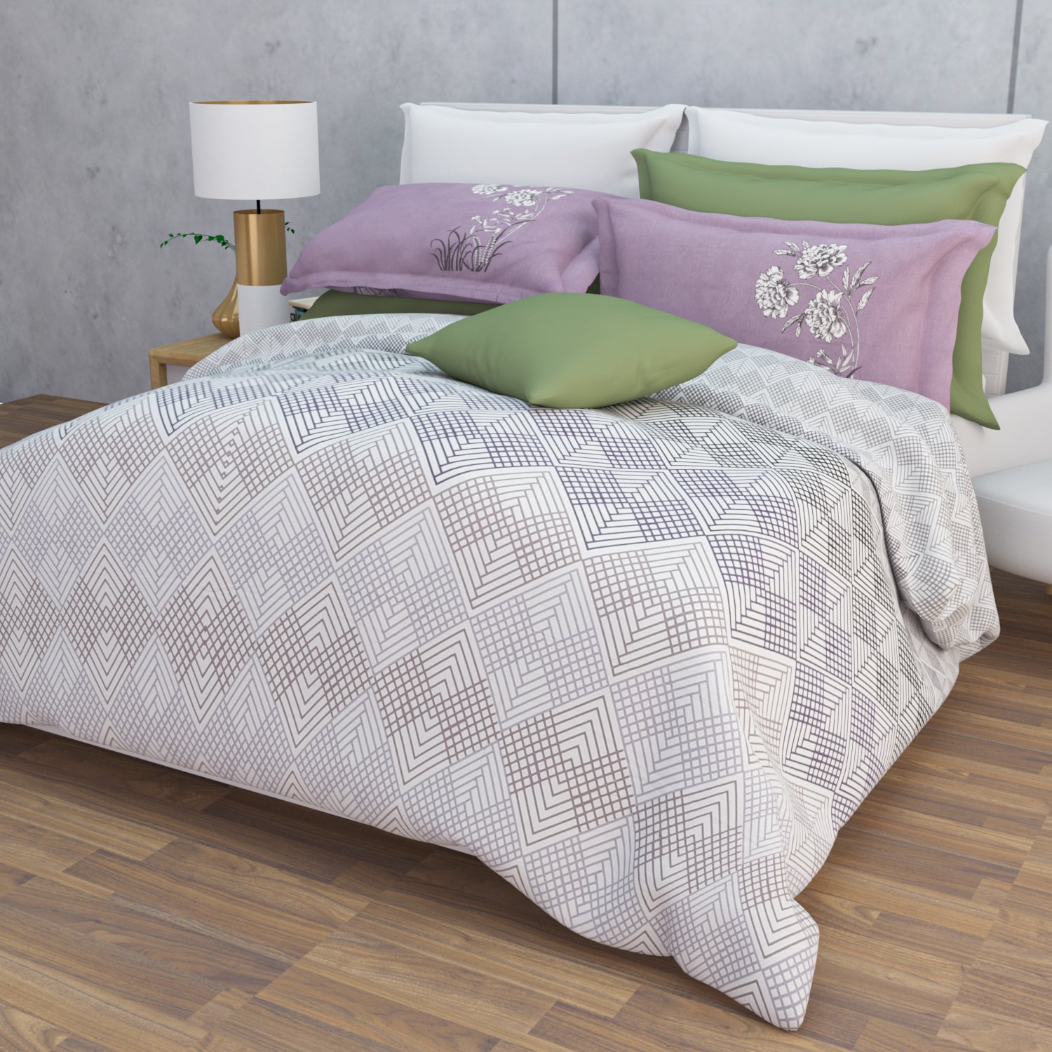 Mirae 210 TC Cotton Bedsheet Set - Grey