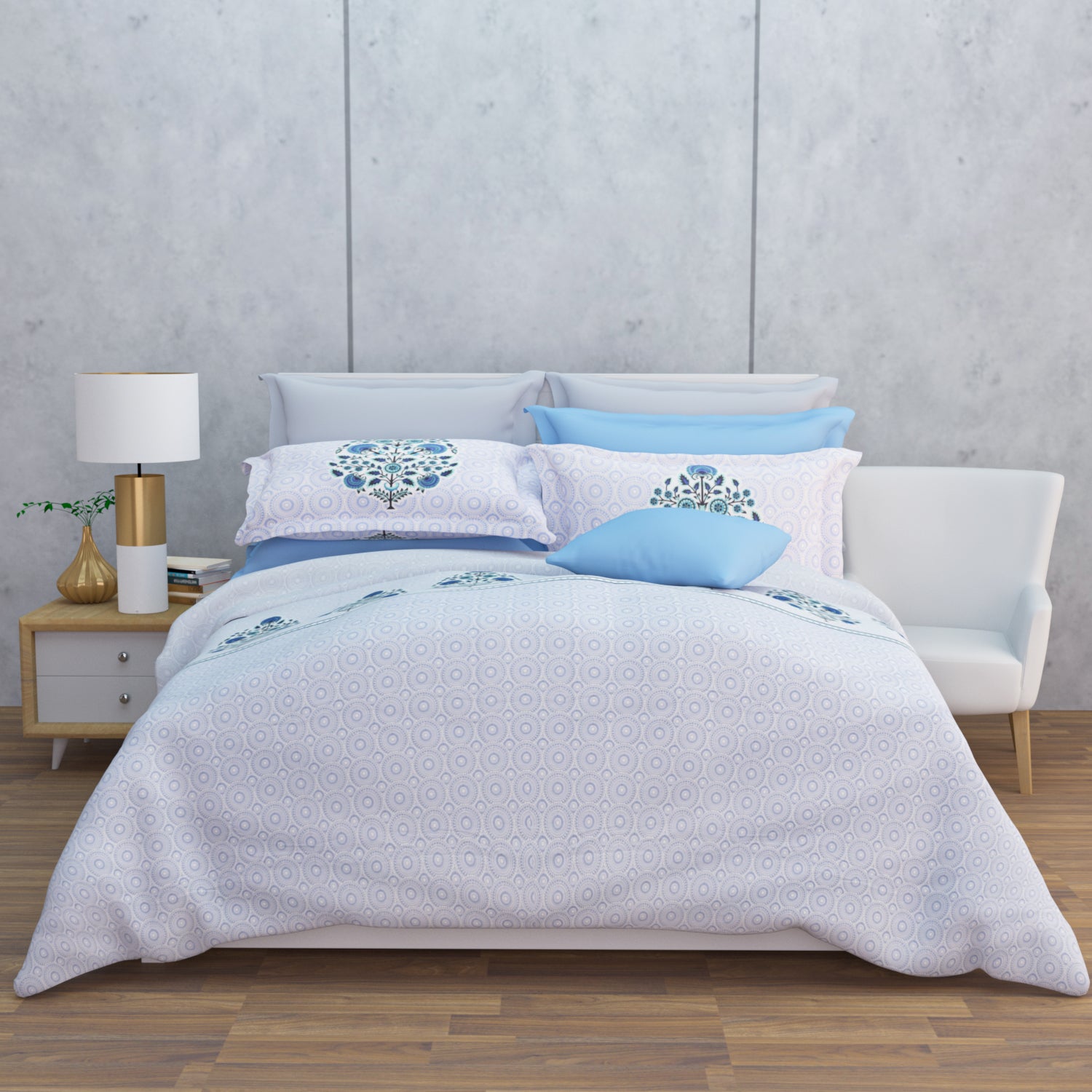 Omera 210 TC Cotton Bedsheet Set - Blue