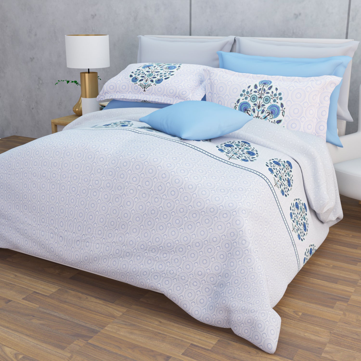 Omera 210 TC Cotton Bedsheet Set - Blue