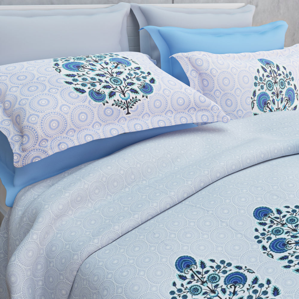 Omera 210 TC Cotton Bedsheet Set - Blue
