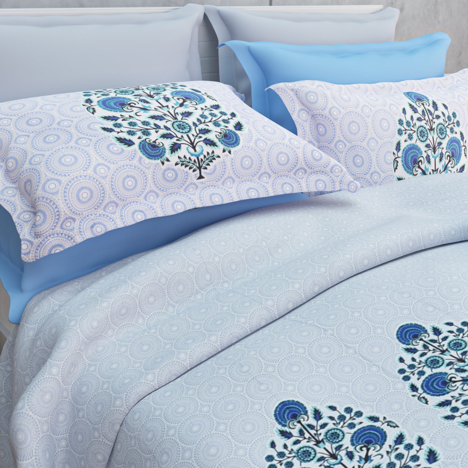 Omera 210 TC Cotton Bedsheet Set - Blue
