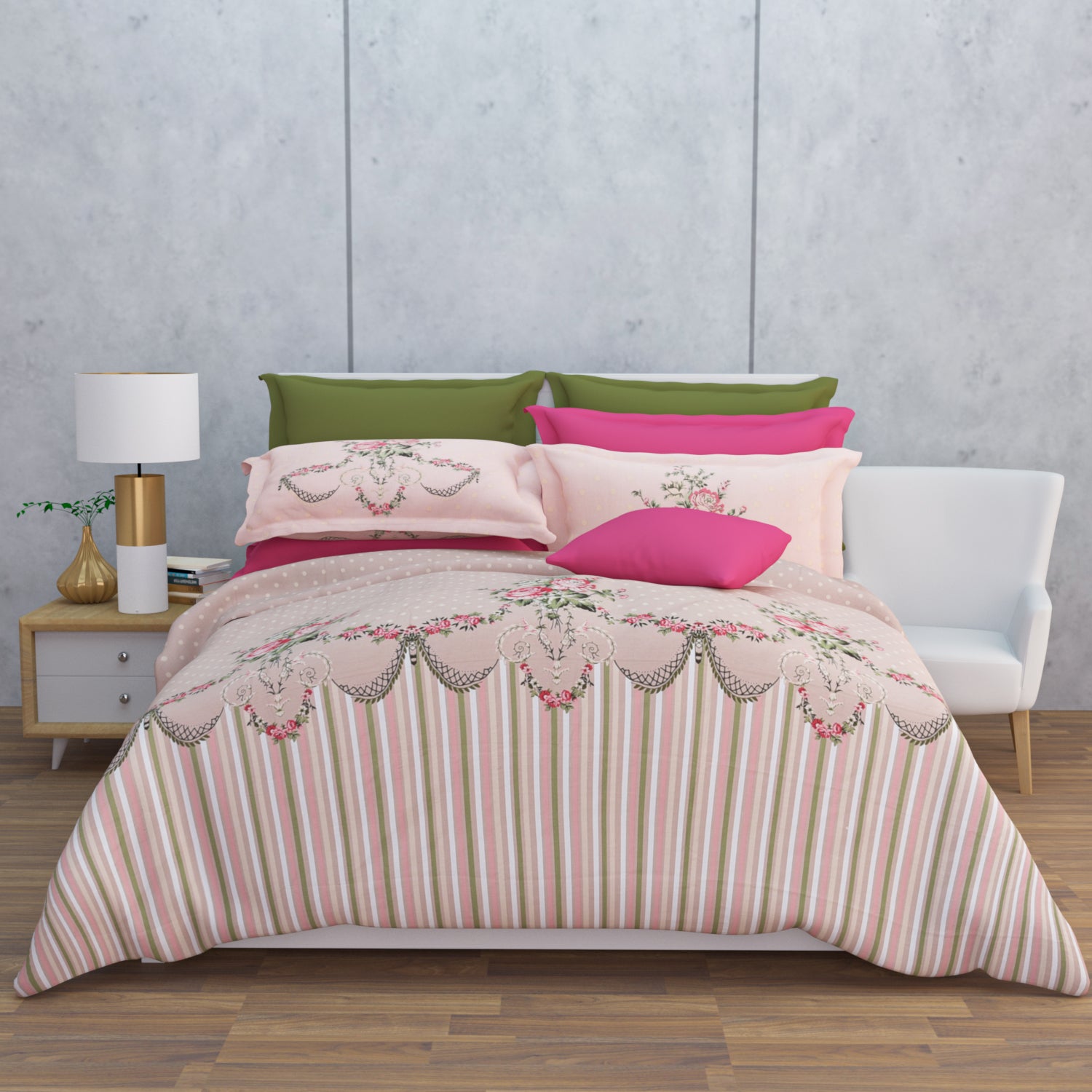 Kenslow 210 TC Cotton Bedsheet Set - Pink