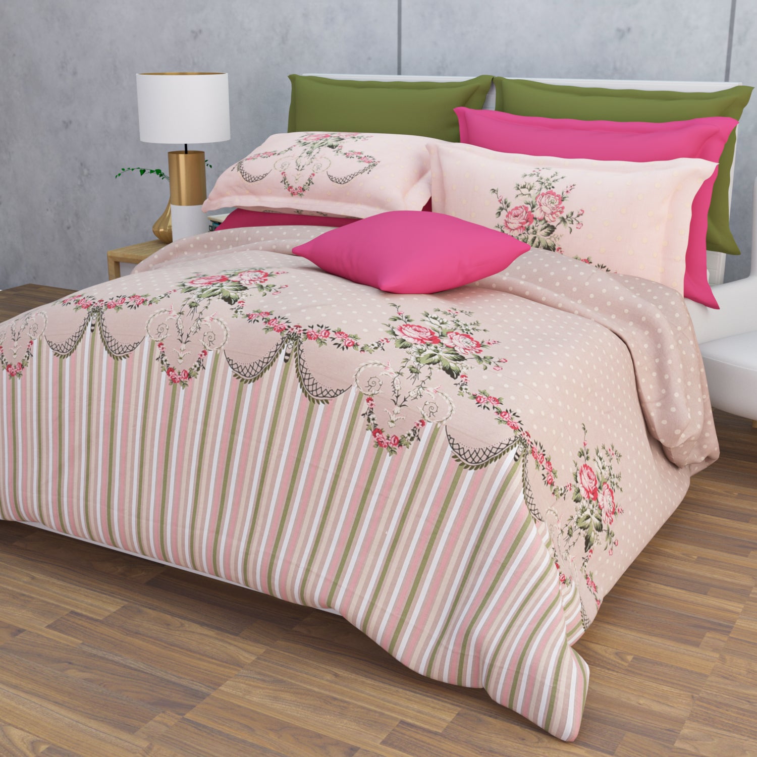 Kenslow 210 TC Cotton Bedsheet Set - Pink