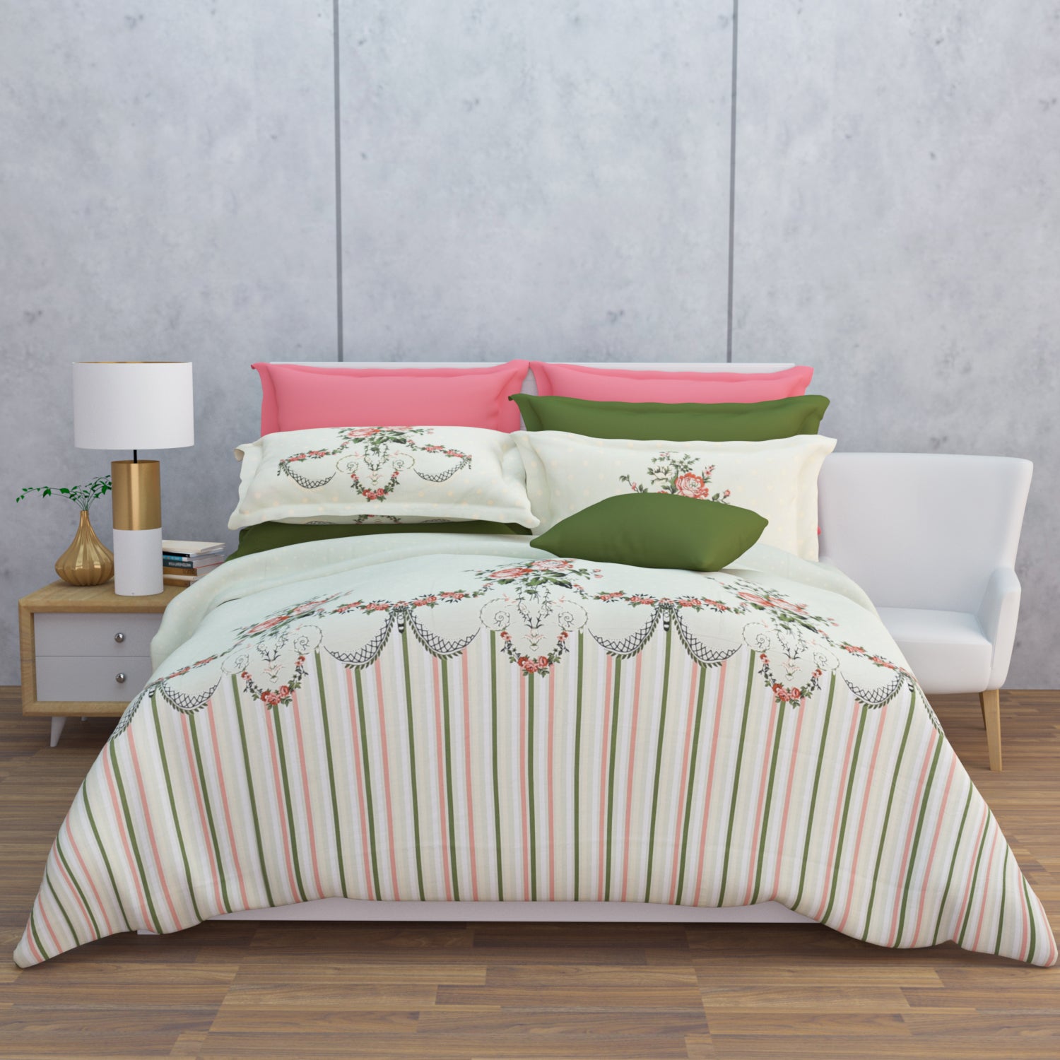 Kenslow 210 TC Cotton Bedsheet Set - Green