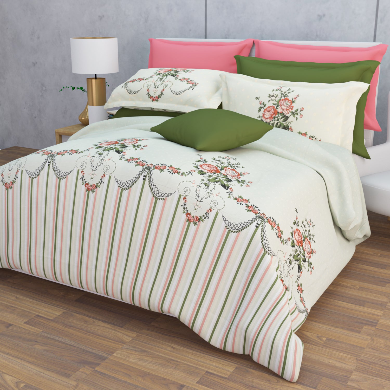 Kenslow 210 TC Cotton Bedsheet Set - Green