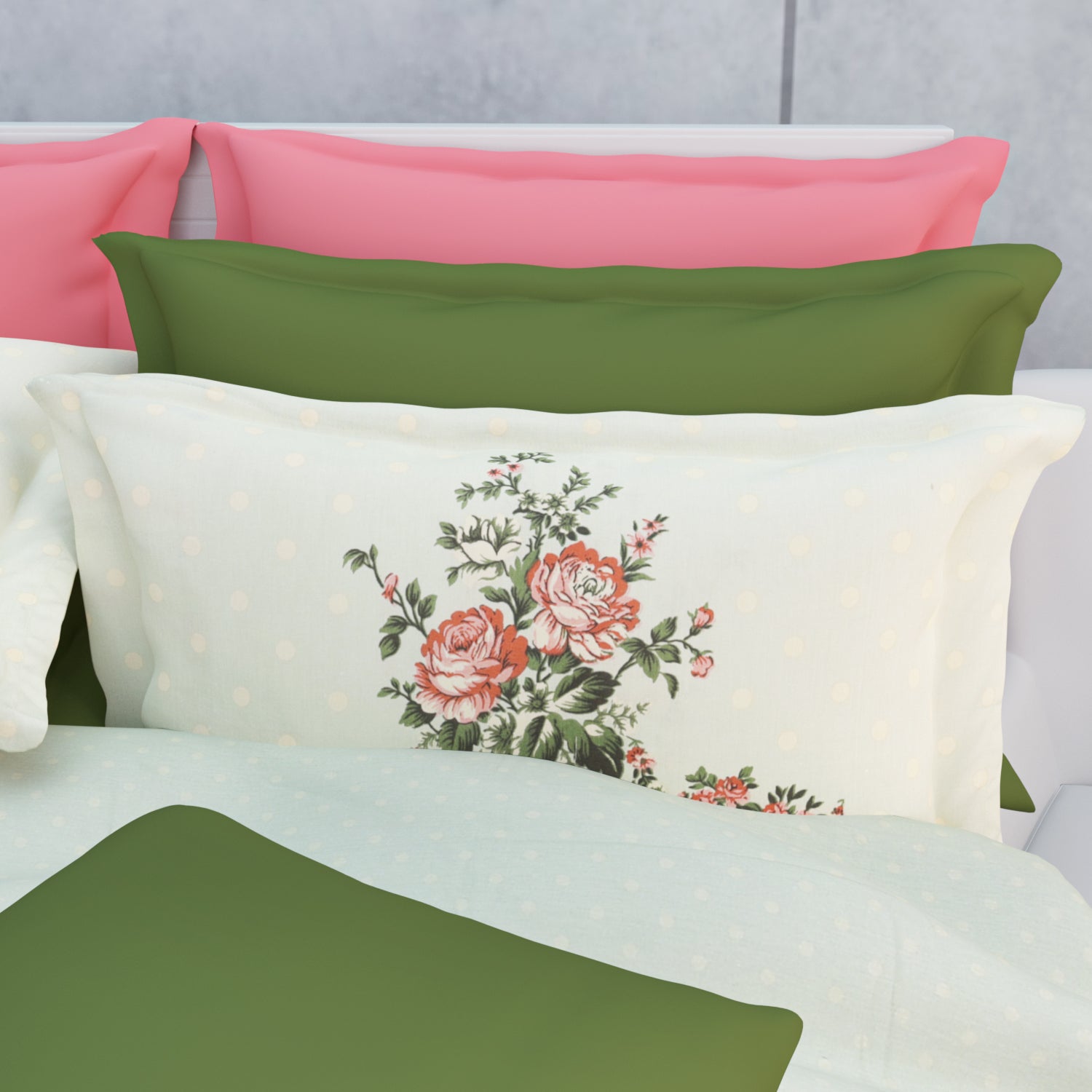 Kenslow 210 TC Cotton Bedsheet Set - Green