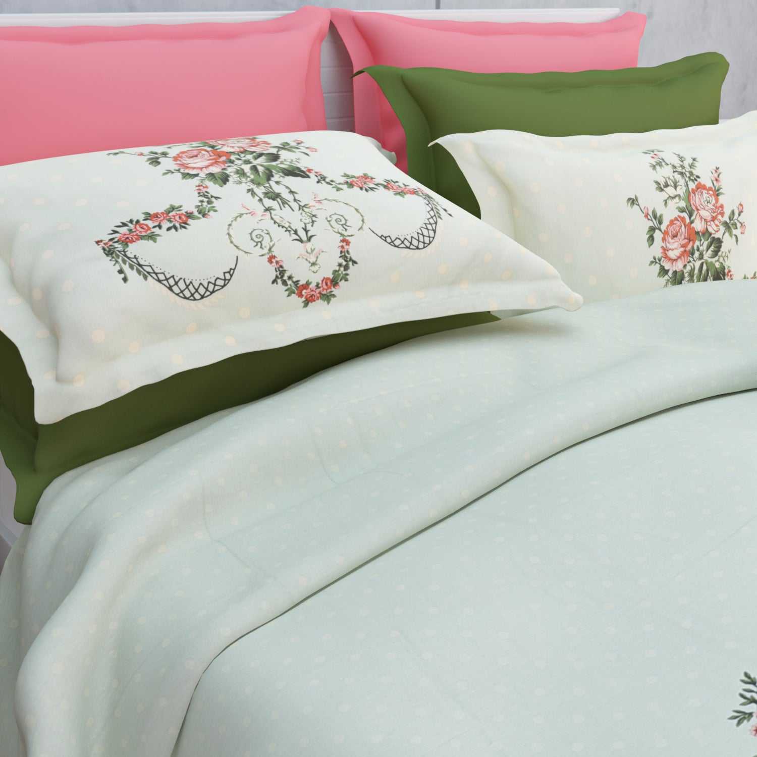 Kenslow 210 TC Cotton Bedsheet Set - Green