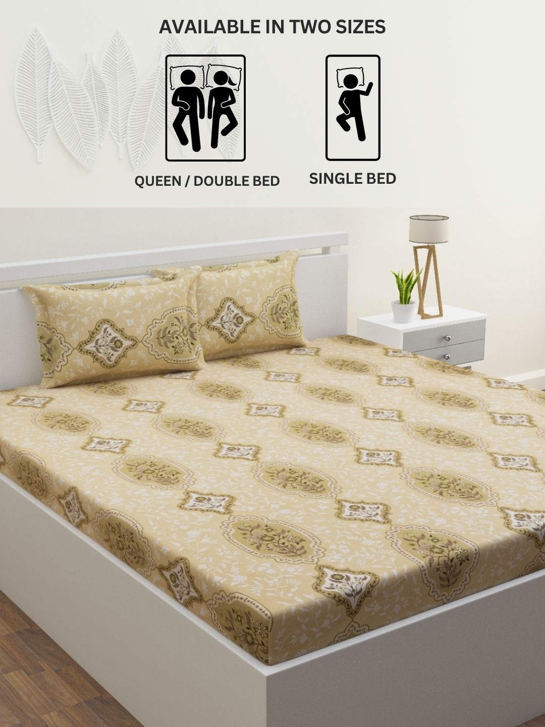 Zehna Cotton Bedsheet Set | Everyday Bedwear - Tan