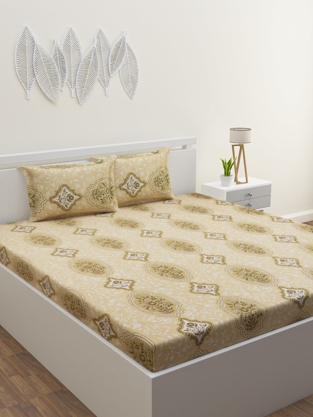 Zehna Cotton Bedsheet Set | Everyday Bedwear - Tan