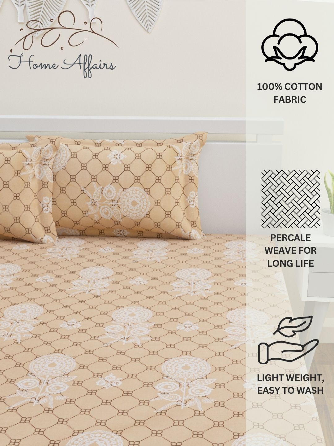 Kausha Cotton Bedsheet Set | Everyday Bedwear - Cream