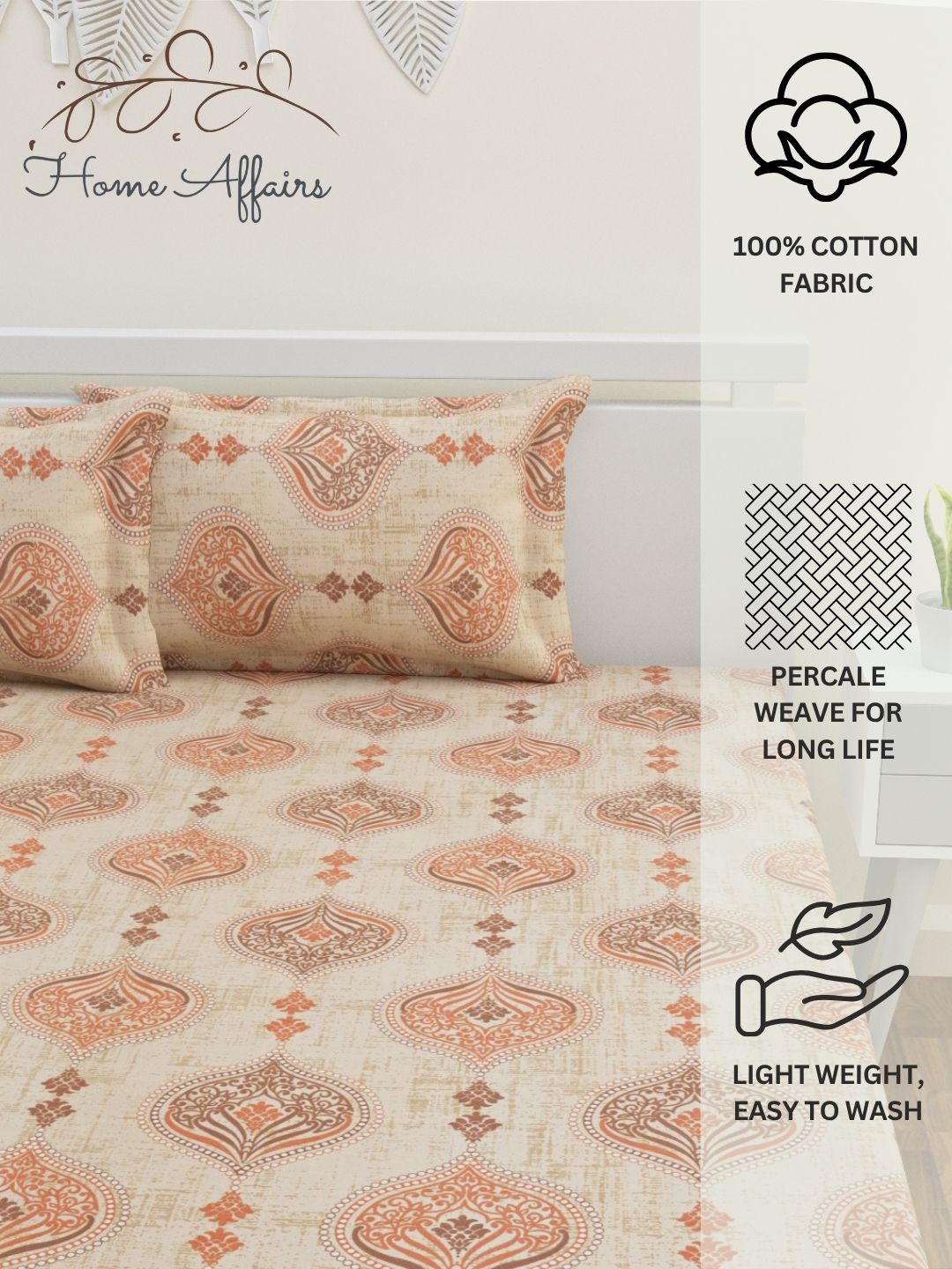 Rangori Cotton Bedsheet Set | Everyday Bedwear - Cream
