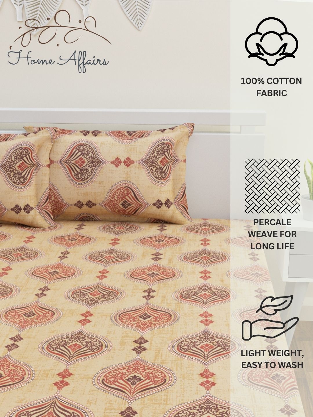 Rangori Cotton Bedsheet Set | Everyday Bedwear - Beige