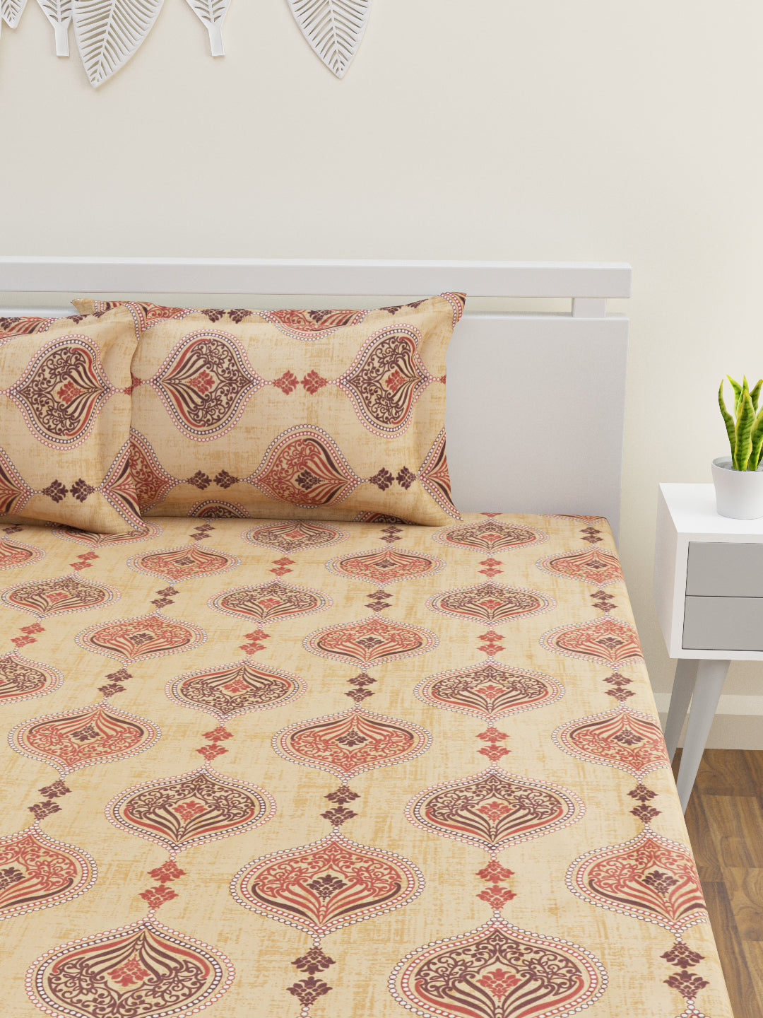 Rangori Cotton Bedsheet Set | Everyday Bedwear - Beige