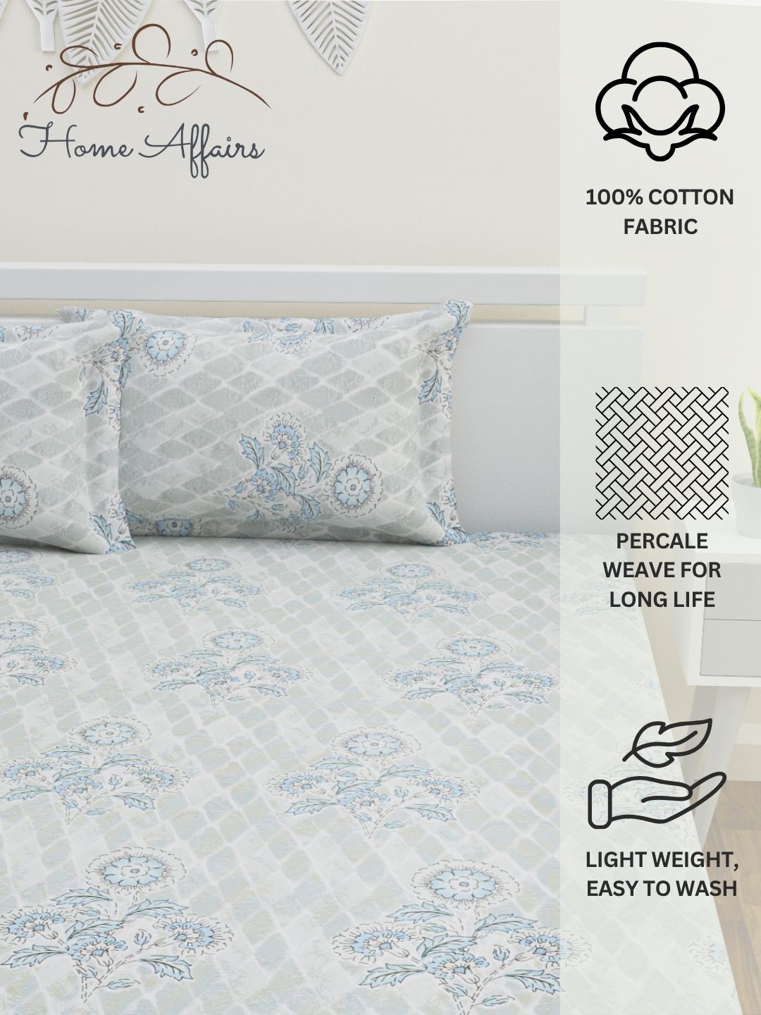 Nourah Cotton Bedsheet Set | Everyday Bedwear - Grey