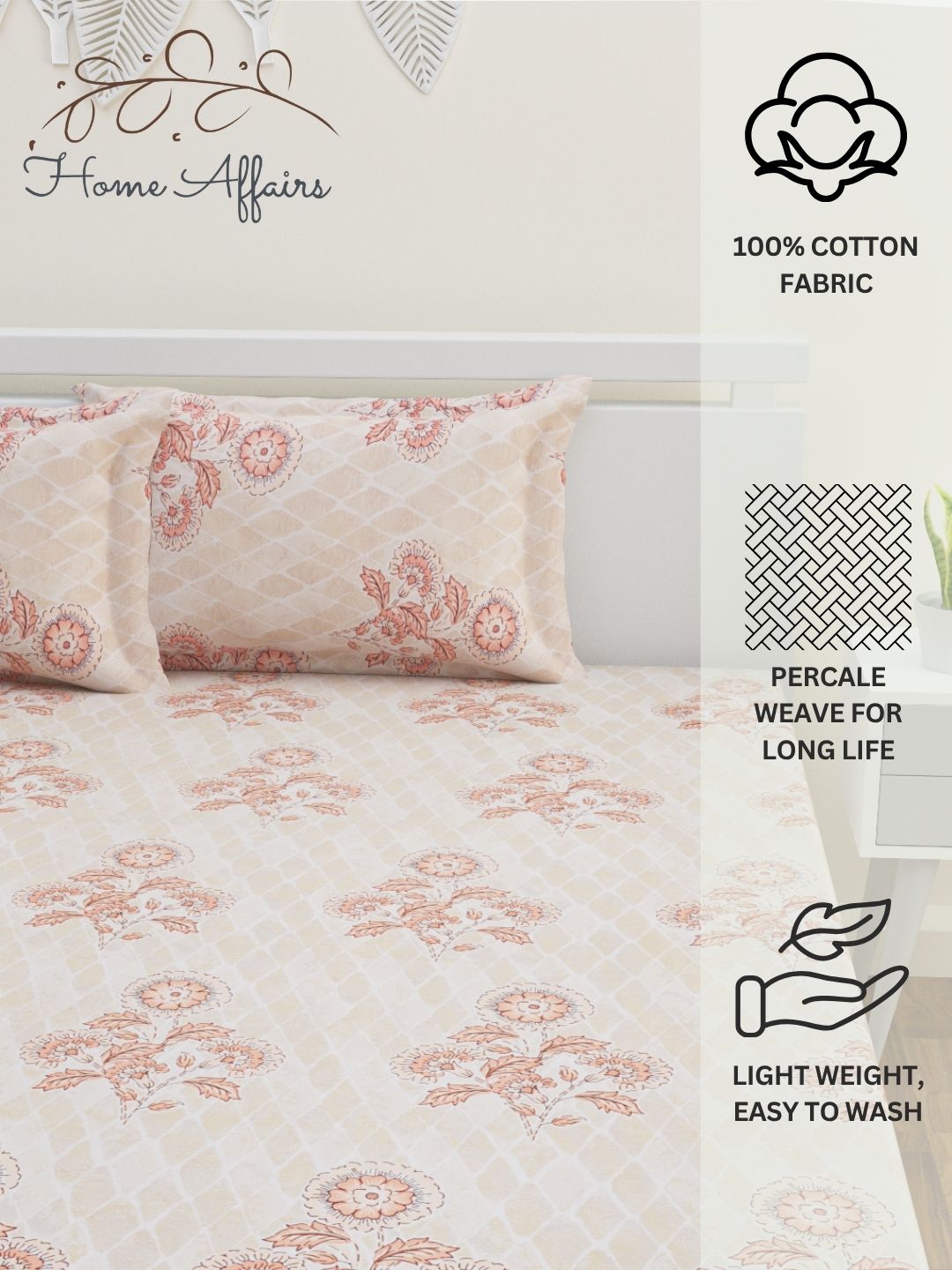 Nourah Cotton Bedsheet Set | Everyday Bedwear - Cream