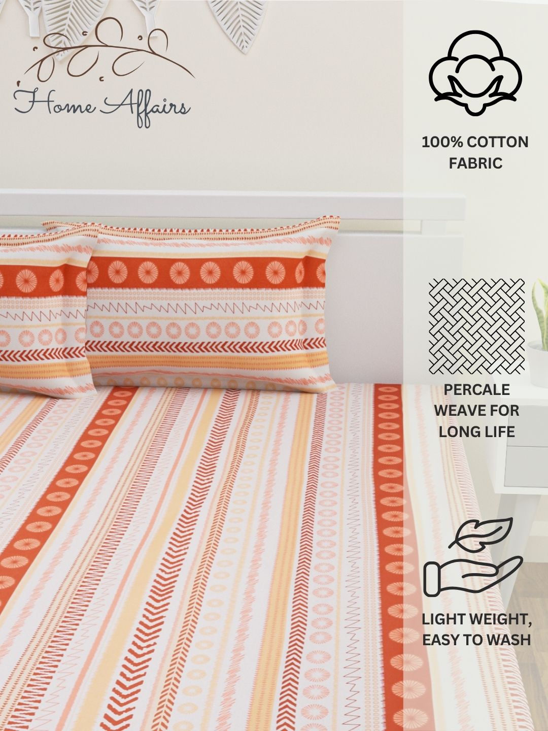 Tayra Cotton Bedsheet Set | Everyday Bedwear - Orange