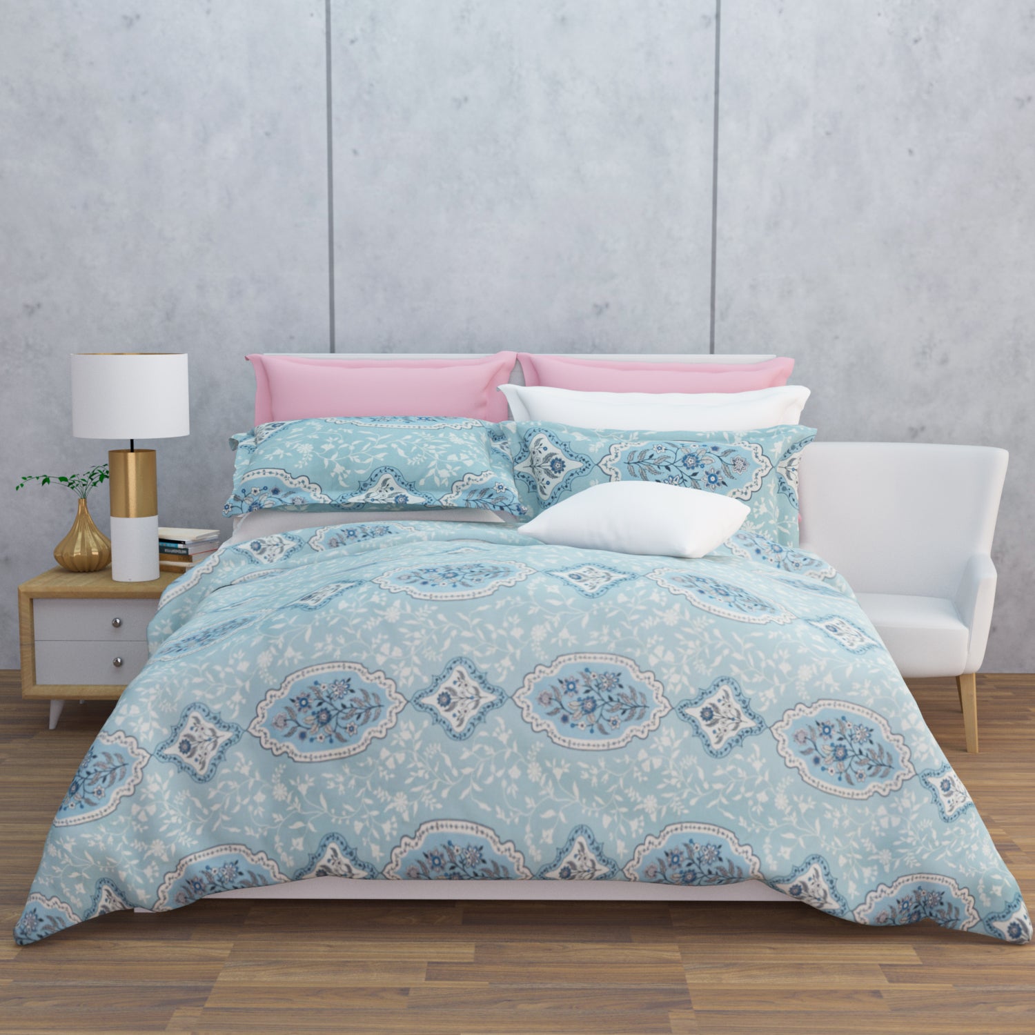Zehna Cotton Bedsheet Set | Everyday Bedwear - Blue