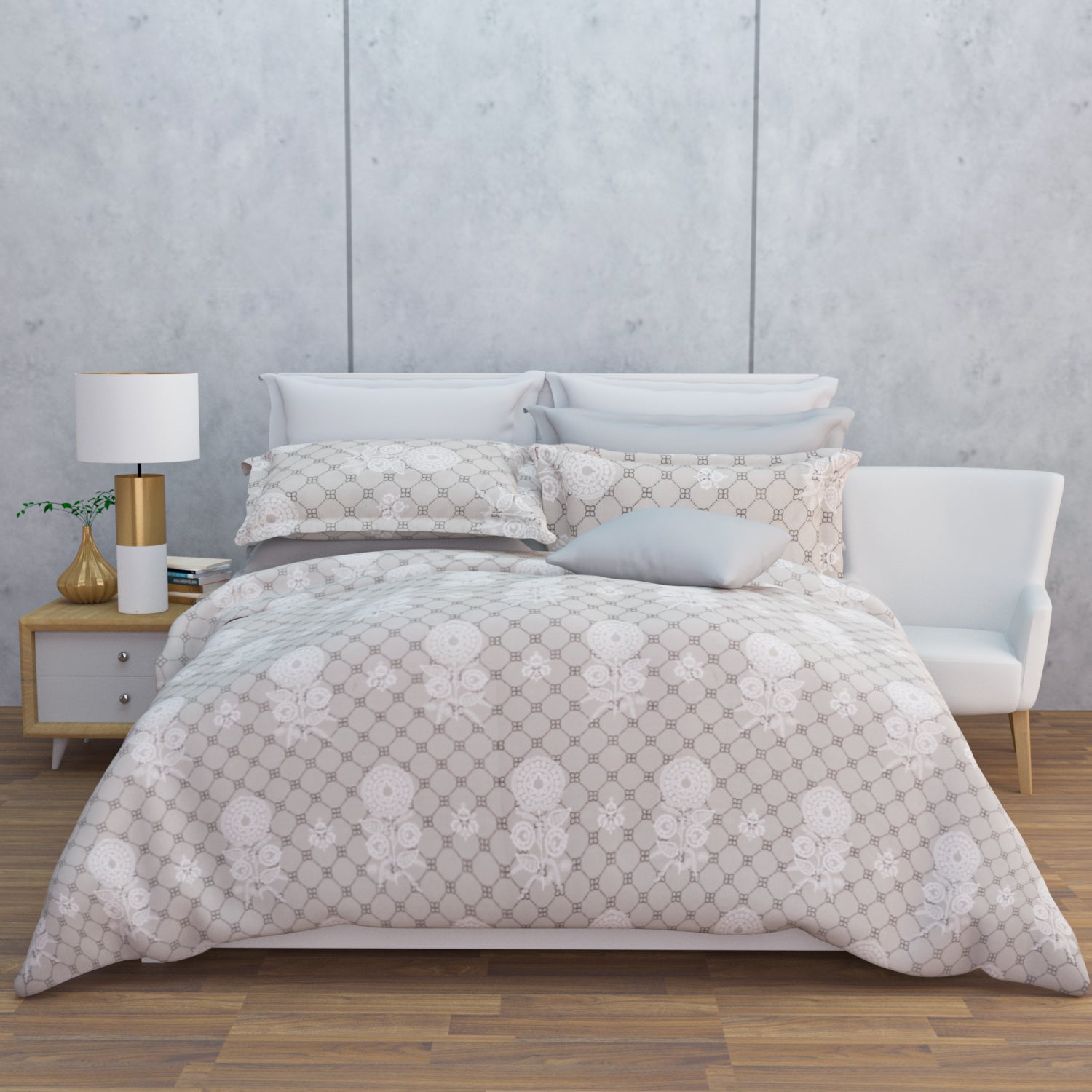 Kausha Cotton Bedsheet Set | Everyday Bedwear - Grey