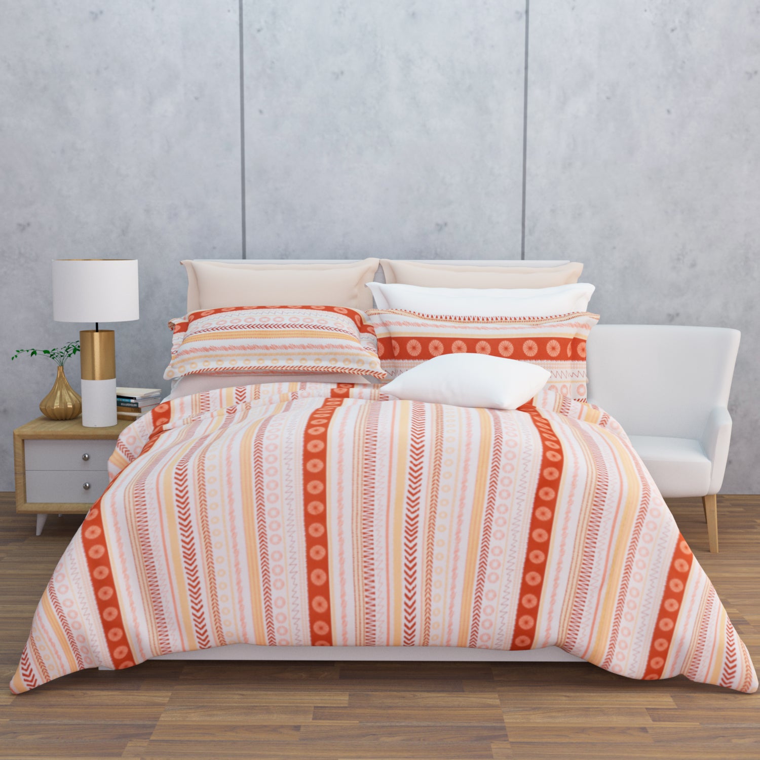 Tayra Cotton Bedsheet Set | Everyday Bedwear - Orange