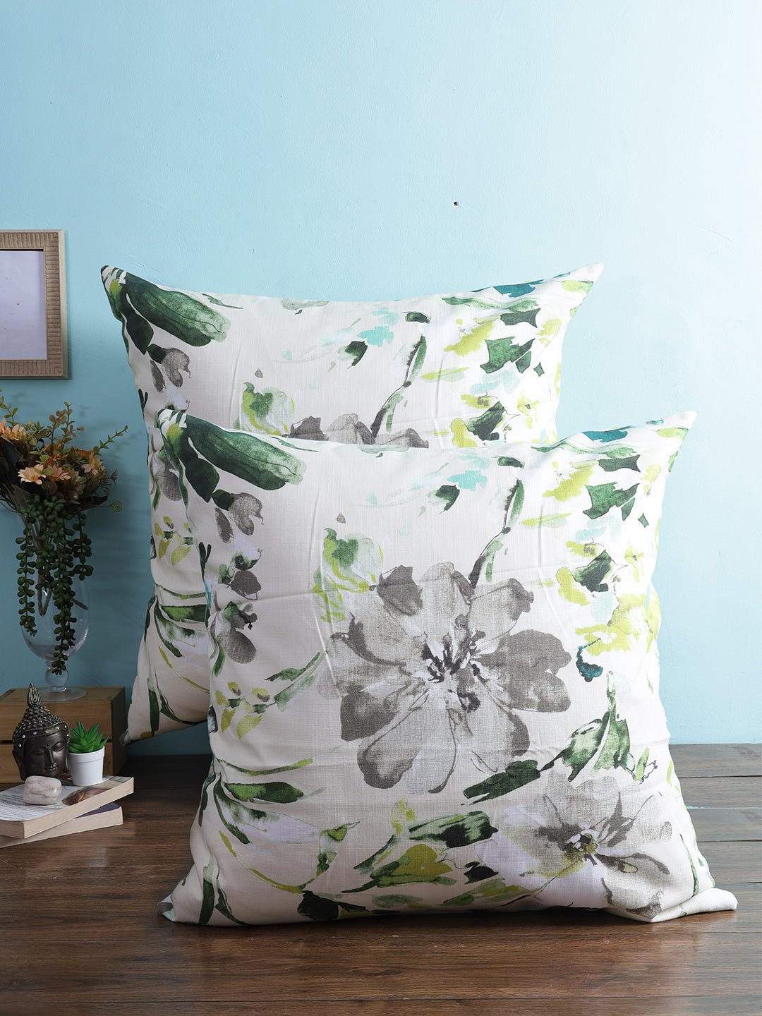Vibgyor Cushion Cover Collection - Set of 2 - Aqua Flower