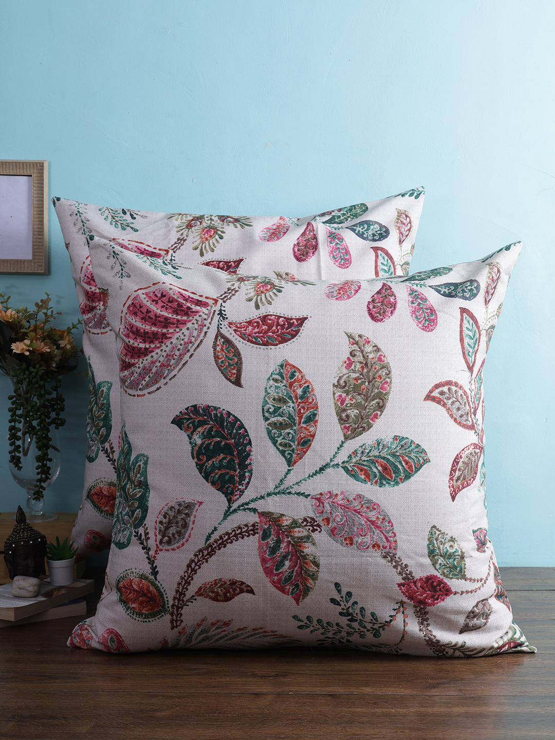 Vibgyor Cushion Cover Collection - Set of 2 - Rosy Leaf
